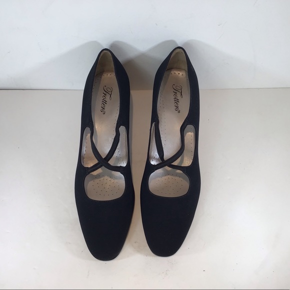 TROTTERS MADE IN BRAZIL VEGAN SUEDE CROSSOVER BLOCK HEEL PUMPS BLACK SZ 11 - Picture 5 of 9